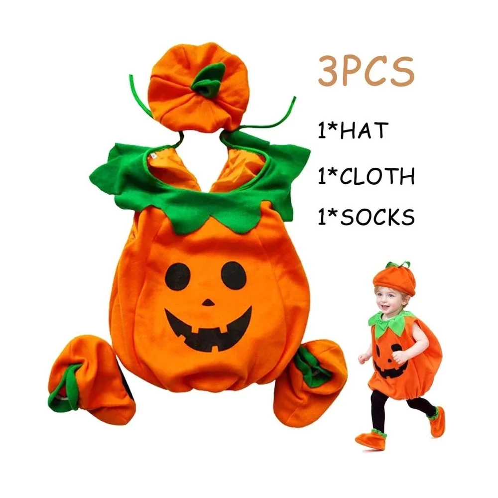Pumpkin Costume Kids Orange 3pc Set Toddler Size L NWT Halloween